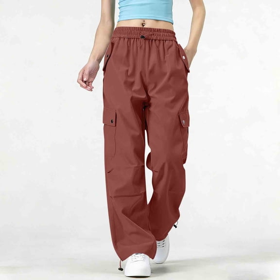 ClodeEU Women's Breathable Cargo Pants with Drawstring Waist , Solid Color Casual Outdoor Hiking Pants with Pockets Wine,Womens Plus XXL