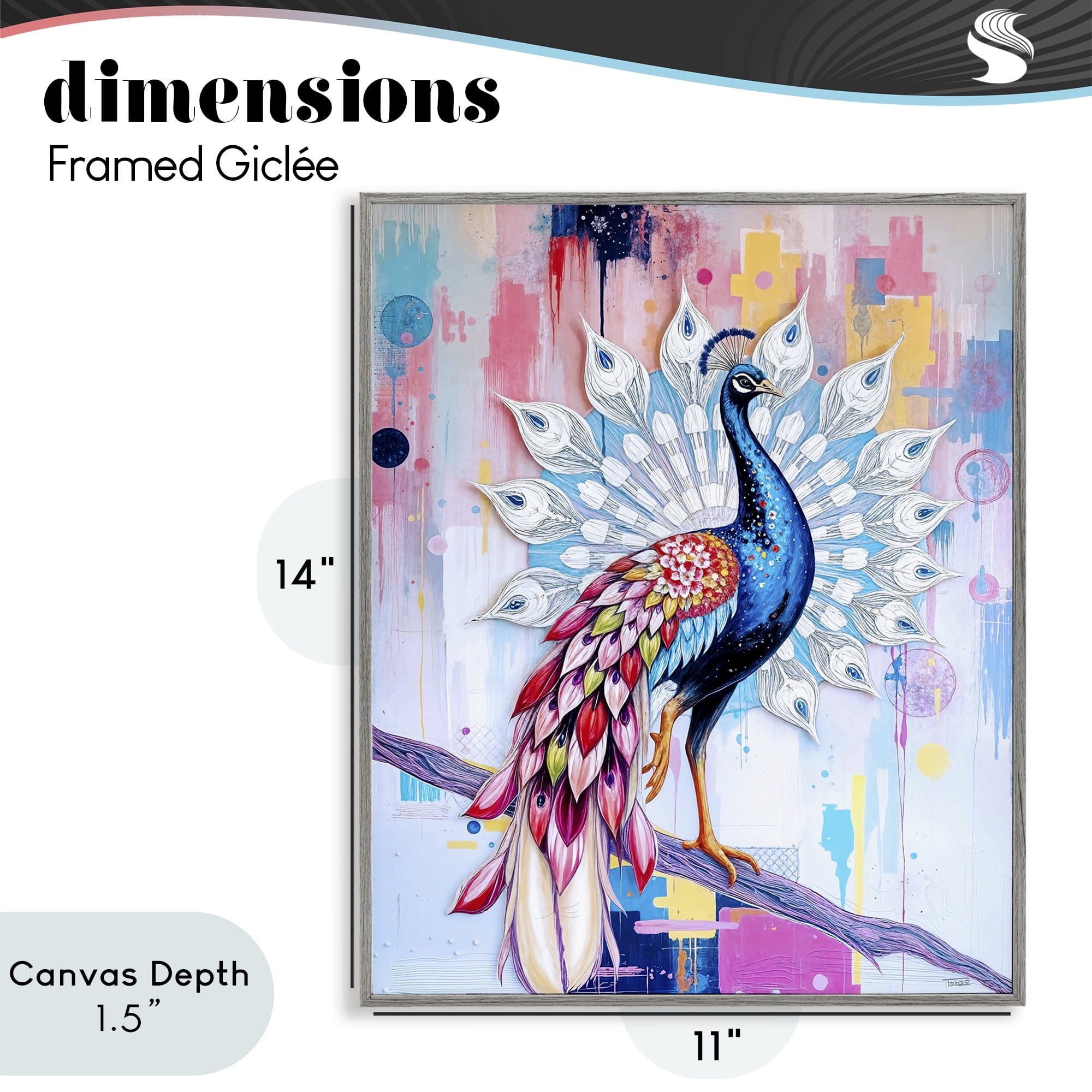 Stupell Industries Radiant Peacock on Branch Gray Framed Giclee Art, design by Tabz Jones