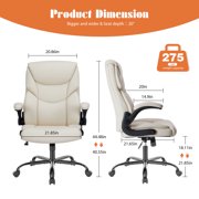 MCQ Office Chair,PU Leather Desk Chair with Lumbar Support, Wheels, and Flip-up Armrest, White