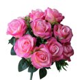 thumbnail image 2 of Ramo de flores de rosas artificiales boda nupcial tela de seda ramo de rosas falsas, rosa oscuro 11 cabezas seitruly HA6516-02B, 2 of 6