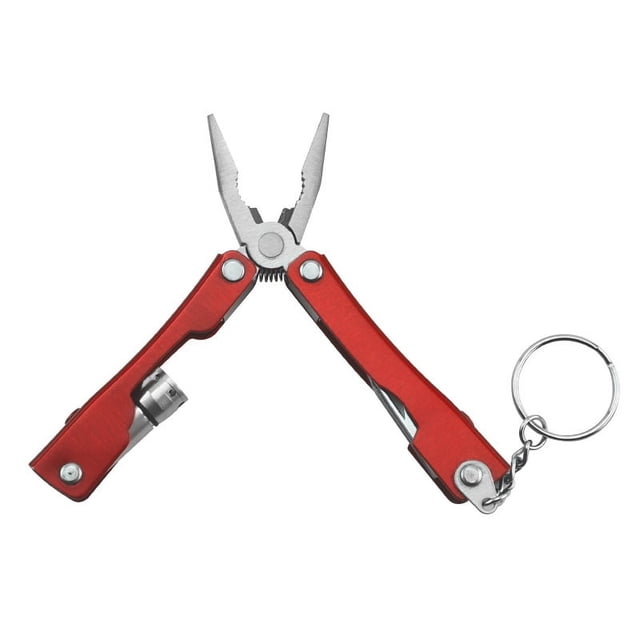 9 In 1 Foldable Pocket Mini Pliers Multifunctional tool with LED Lamp Portable Flashlight Screwdriver Bottle Opener for Camping (Red)