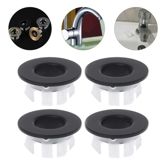 SOPOTUTU 4Pcs Black Ceramic Sink Overflow Hole Covers Easy Install Basin Overflow Cap