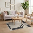 thumbnail image 3 of ODIKA 4'x6' Grey Beige Geometric Bordered Design Washable Area Rug Mid Century Modern Style with Bold Lines Non-Slip, Chair-Friendly, Flatwoven for Home Office, Under Desk, 3 of 7