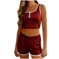 thumbnail image 2 of Bixock Womens Pajama Set,Pajamas for Women Solid Color U Neck Fitted Camisole Crop Top Summer Lightweight 2 Piece Loungewear Sleepwear, 2 of 6