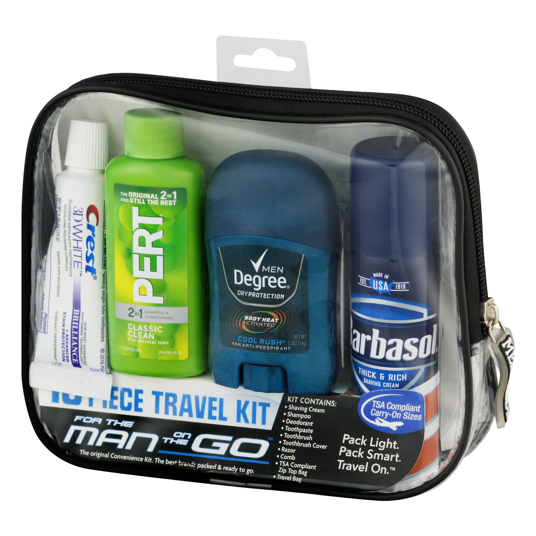 Convenience Kits International Men's Deluxe 10 Piece Travel Kit, TSA Compliant, in Reusable Clear Zippered Bag Featuring: Barbasol Shave Cream - image 3 of 5