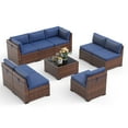 thumbnail image 3 of Poteban 9 Pieces Outdoor Sectional Sofa Set , PE Wicker Rattan Slanted Back Outdoor Conversation with Cushions and Glass Coffee Table for Backyard Garden, Navy Blue, 3 of 11