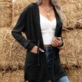 thumbnail image 3 of Ozmmyan Women's Solid Color Long Sleeves Hooded Sweater Casual Frenulum Mid-length Cardigan Coat, 3 of 5