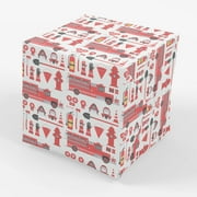 Stesha Party Firetruck PresNok Gift Wrap Firefighter Paper - Folded Flat 30 x 20 Inch - 3 Sheets