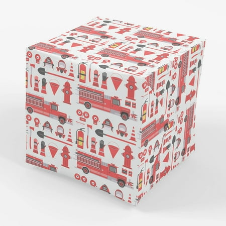 Stesha Party Firetruck PresNok Gift Wrap Firefighter Paper - Folded Flat 30 x 20 Inch - 3 Sheets