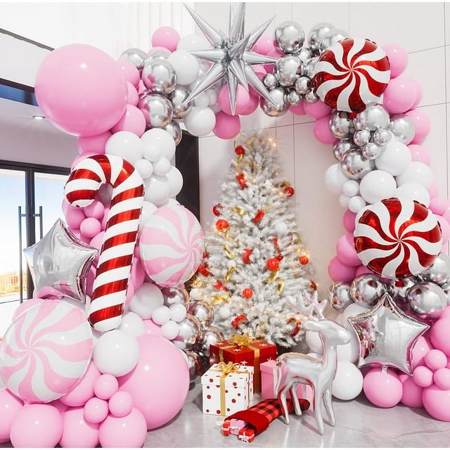 Kit de Arco de Guirnalda de Globos Adeyoo 115 piezas Rosa Blanco Plata para Navidad