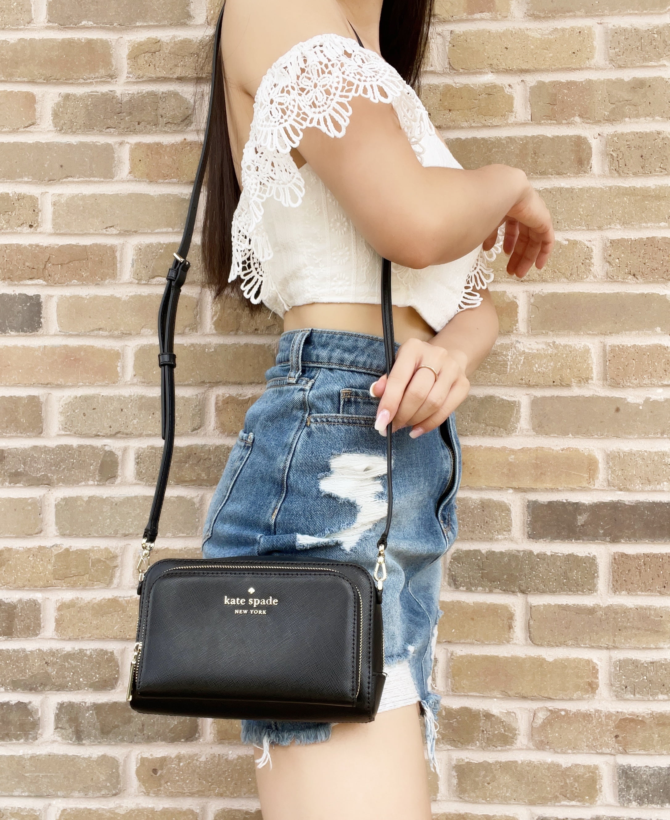 Kate Spade New York Staci Dual Zip Around Crossbody Shoulder Bag (Black