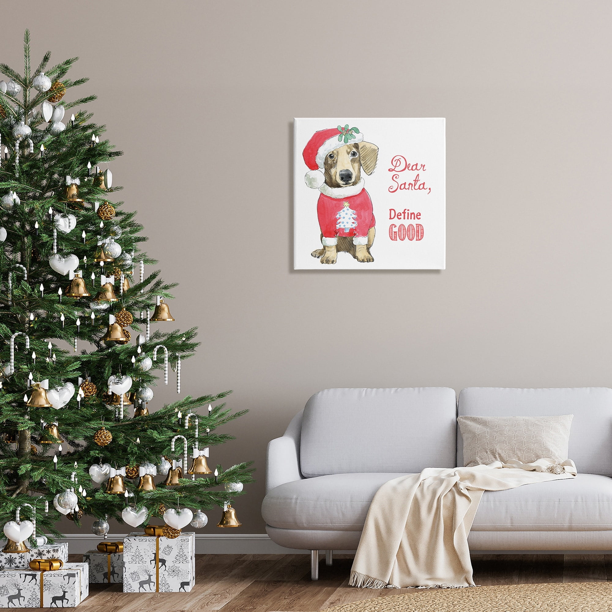 Dear Santa Define Good Humorous Dog Christmas Outfit Animals & Insects Graphic Art Gallery-Wrapped Canvas Print Wall Art