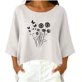 thumbnail image 5 of Fengqque Women Dandelion Print Top Boat Neck 3/4 Sleeve Oversized Loose Irregular High Low Hem Blouse White XL, 5 of 6