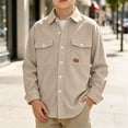 thumbnail image 3 of OGLCCG Boys Corduroy Shirts Kids Western Long Sleeve Botton Down Shirts Casual Fall Lapel Collared Shacket Jacket Size 4-14(Khaki,12 Years), 3 of 6