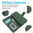 thumbnail image 2 of for iPhone 16e Case Detachable Magnetic Wallet Case with Card Holder, 2 in 1 PU Leather Flip Folio Case with Kickstand Wrist Strap Shockproof Protective Phone Case Cover for iPhone 16e, Green, 2 of 7