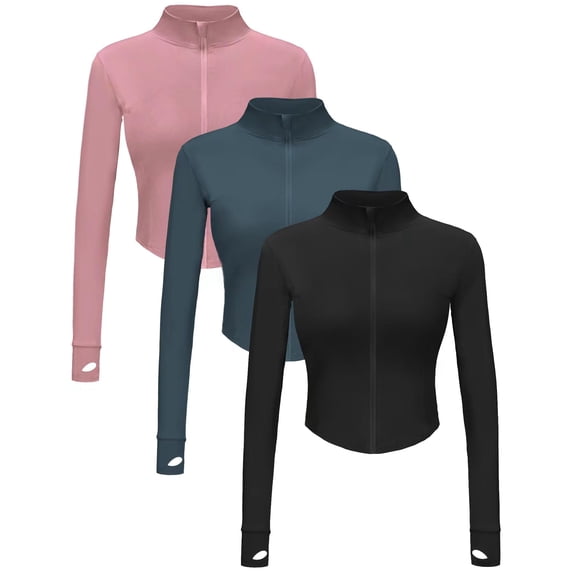 Chaqueta deportiva corta de ajuste slim con cierre completo Dalavch, paquete de 3 para mujer