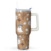 40 Oz Halloween Tumbler with Handle and Straw, Haunted Skull Pumpkin Cat Travel Cup, Halloween Holiday Gifts for Women Adults Teenagers
