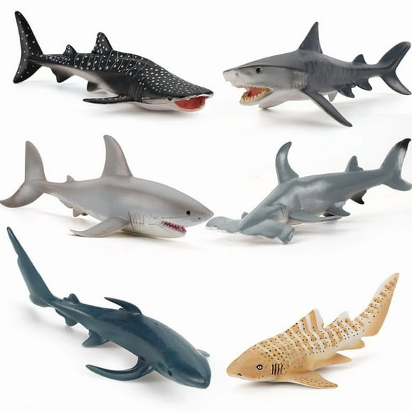 Juego de figuras de tiburón genéricas realistas de PVC marino, 6 piezas