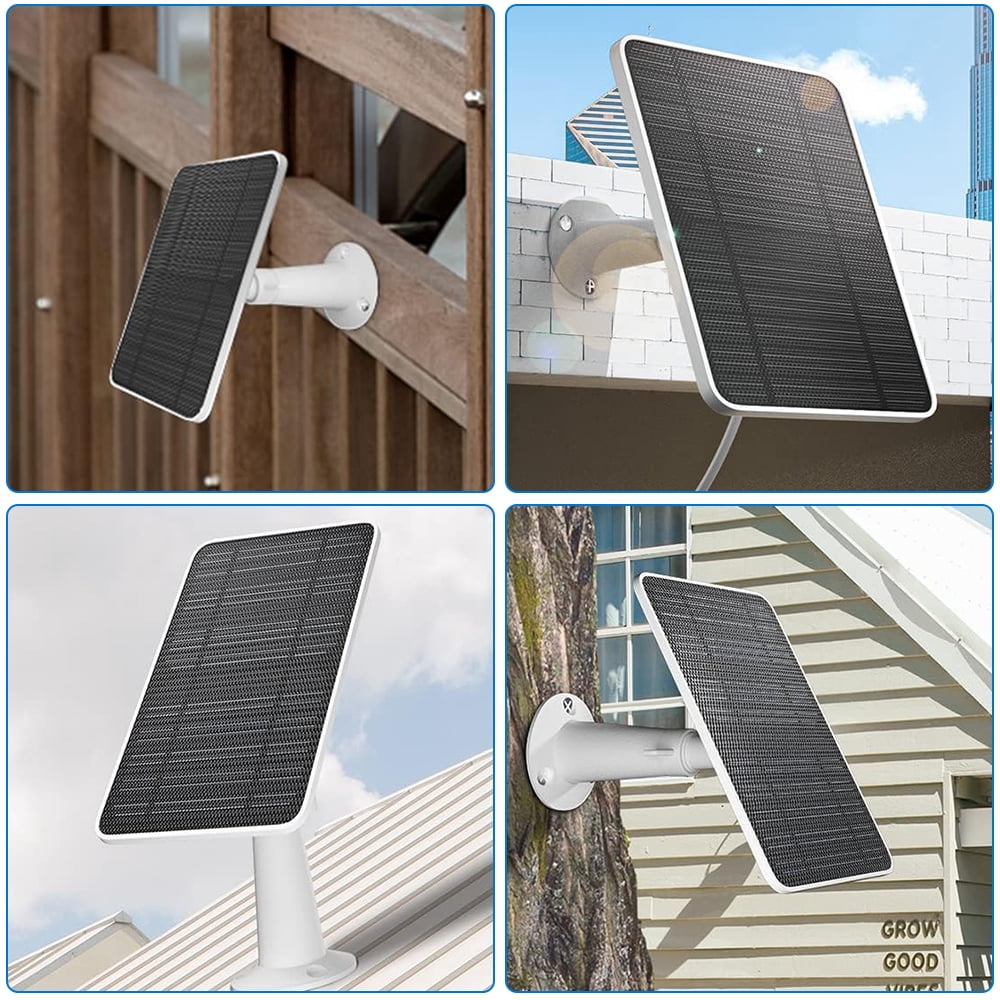5V 4W Solar Panel, 360° Rotation Adjustable Solar Power Panel for Outdoor Camera Security Cam Compatible with Micro USB & USB-C Port, White