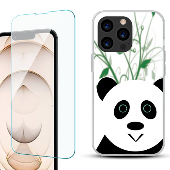 Slim-Fit Anti-Scratch Gel TPU Phone Case for iPhone 13 Pro, with Tempered Glass Screen Protector, by OneToughShield ® - Panda
