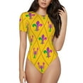 thumbnail image 2 of Goofa Mardi Gras Crayfish and Fleur de lis Printed Women Rash Guard Short Sleeve,Tummy control Swimsuit Surfing Swimsuit Bathing Suit One Piece Swimsuit UPF 50-Medium, 2 of 9