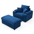 thumbnail image 5 of Oversized Accent Chair with Ottoman, Modern Single Sofa Couch with 26“W Cushion and Wide Arms, Comfy Reading Chair Armchair with 2 Throw Pillows for Living Room, Bedroom, Blue, 5 of 6