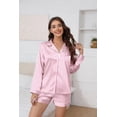 thumbnail image 3 of Ekouaer Satin Pajama Set for Women Button Down Pj Set Long Sleeve Top and Shorts 2 Piece Loungewear Summer Soft Sleepwear, 3 of 6