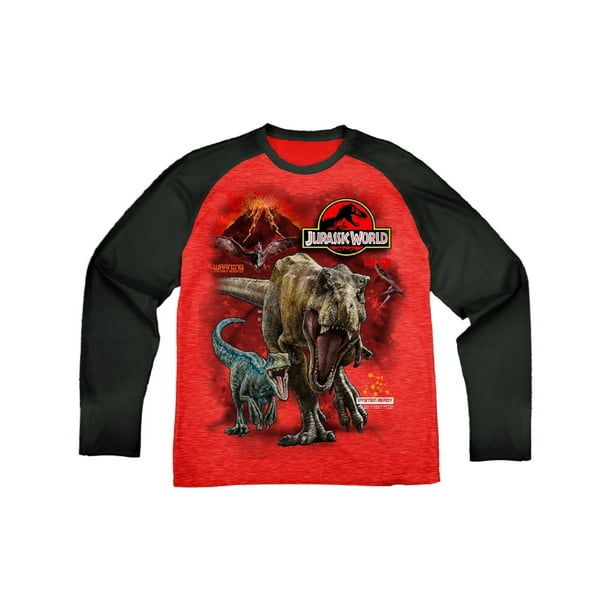 Jurassic World Boys Red & Black Dinosaur T-Shirt Long Dino Tee Shirt - Walmart.com - Walmart.com