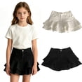 thumbnail image 3 of Krdevn Girls High Waist Denim Tiered Skirt, Elastic Waist Ruffled Hem Summer Skort, Kids Casual Pleated Mini Skirt,White, 3 of 4