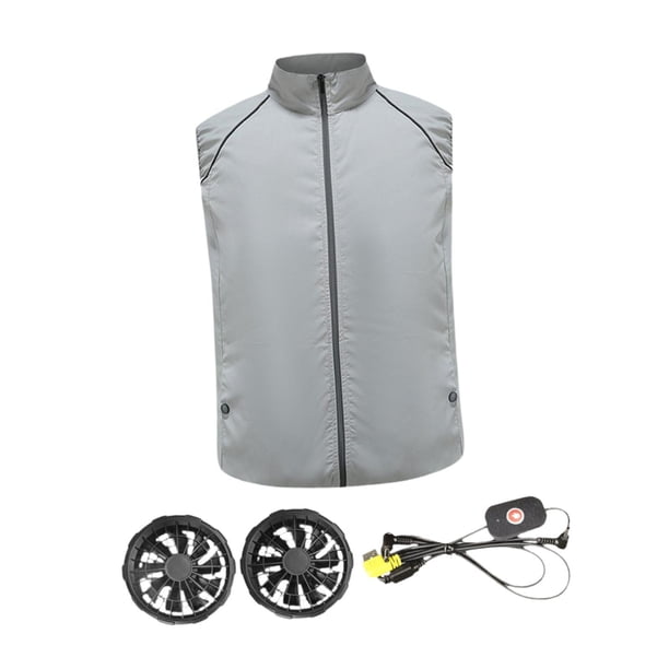 Chaleco de refrigeración con ventilador, poliéster, portátil, transpirable, para hombre y mujer, para verano Gris