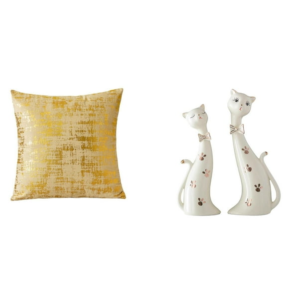 Funda de almohada,Fundas de cojín para sofá cama,funda de almohada cuadrada,Figura de gato,Esculturas de pareja de gatos Figura de gato decorativa,Esculturas divertidas de pareja de gatos