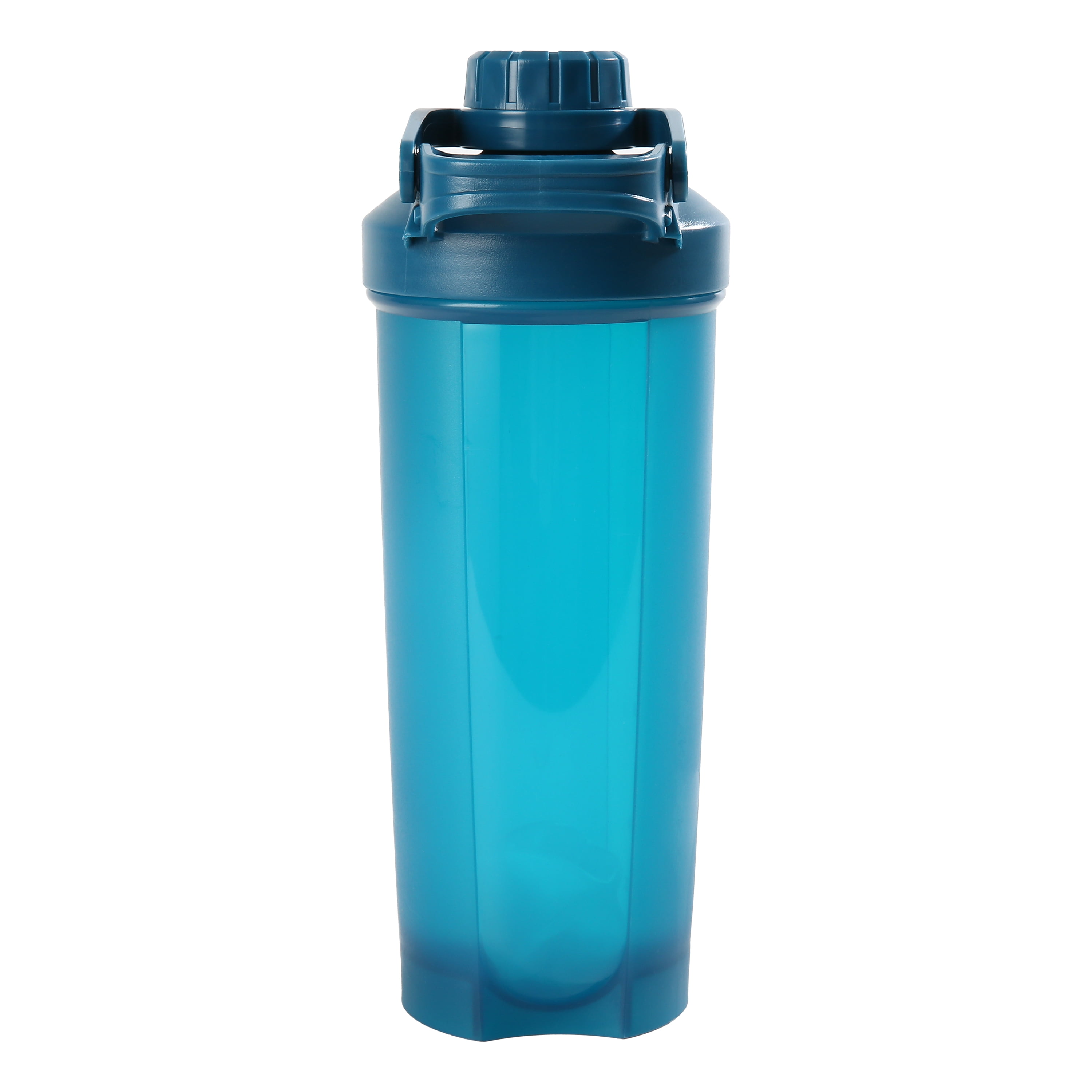 Mainstays 24oz Shaker Cup and Gym Water Bottle, Blue, with Twist on Lid and Ball, Plastic