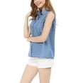 thumbnail image 4 of DARING DIVA Women's Single Breasted Point Collar Sleeveless Shirt M Blue, 4 of 7