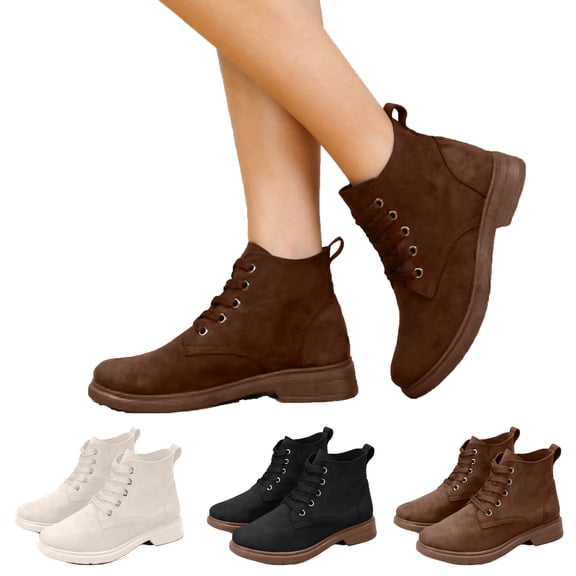Tqyyweavej Womens Ankle Boots Faux Leather Slip On Versatile Short Booties Vintage Elegant Round Toe Fall Shoes, Gifts for Women