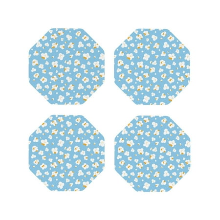 

Fuzoiu Blue Popcorn Print Leather Coasters Set Drink Coasters Set of 4 for Tabletop Protection Durable PVC Coasters Home Décor and Housewarming Gift-Octagon