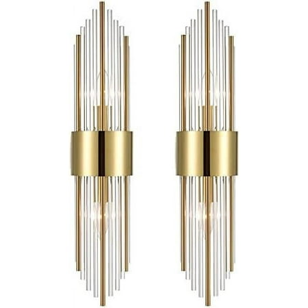 

JINGZBH Modern 2-Light Black Metal Sconce with Clear Crystal Class Elegant Vanity Lighting for Bedroom Living Room and Bathroom - Set of 2 Light Fixtures