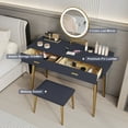 thumbnail image 2 of Vanity Set with Stool and Swivel Makeup Mirror, Leather Vanity with 2 Solid Wood Drawers, Modern Dressing Table with Illuminated Mirror,Blue, 2 of 6