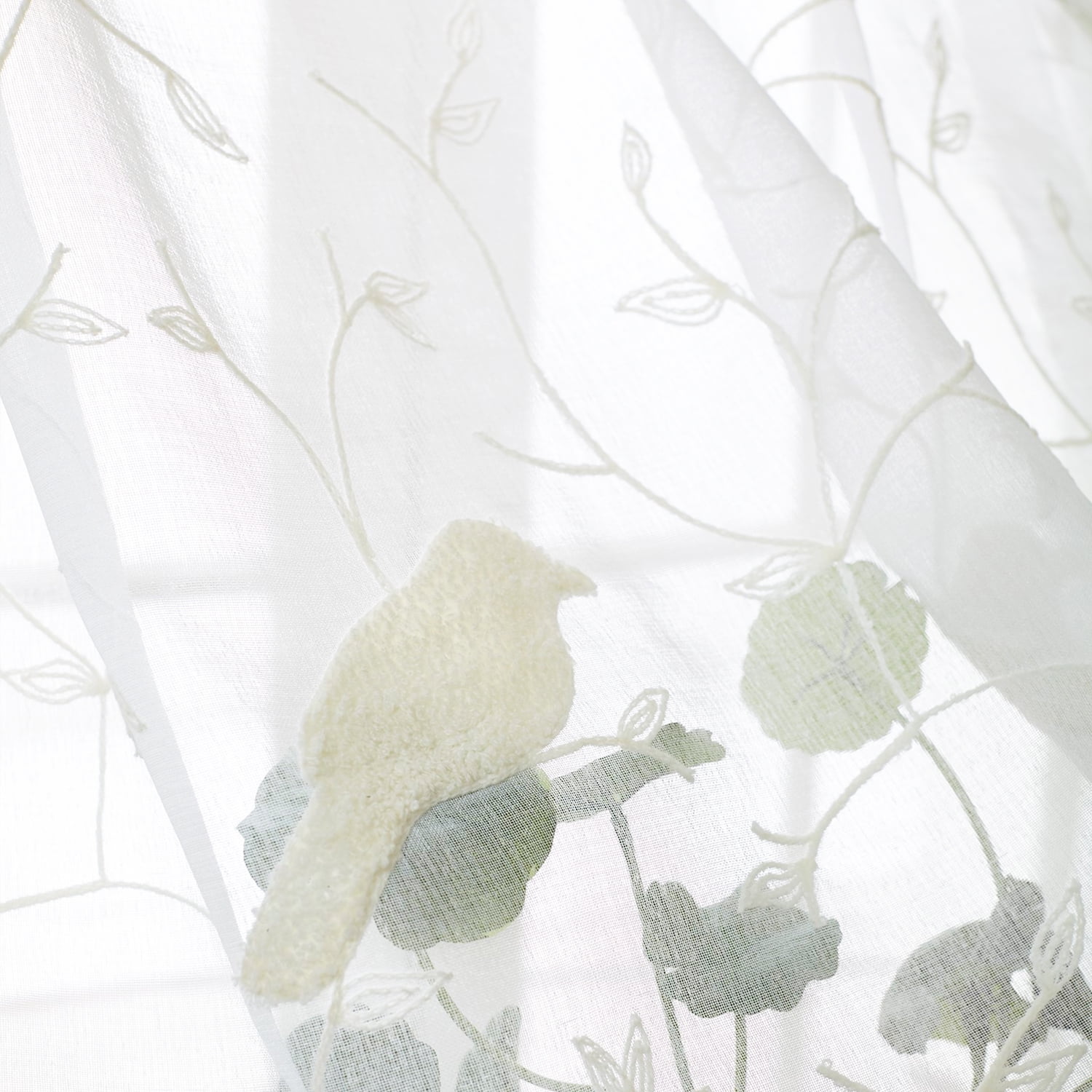 VOGOL White Birds Embroidered Sheer Curtains, Window Curtain Sheer Voile Panels for Living Room Bedroom, 52x84, Set of 2, Rod Pocket