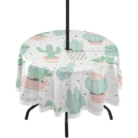 

Hidove Cactus Outdoor Round Tablecloth Waterproof Stain-Resistant Non-Slip Circular Tablecloth 60 Inch with Umbrella Hole and Zipper for Tabletop Backyard Party BBQ Decor