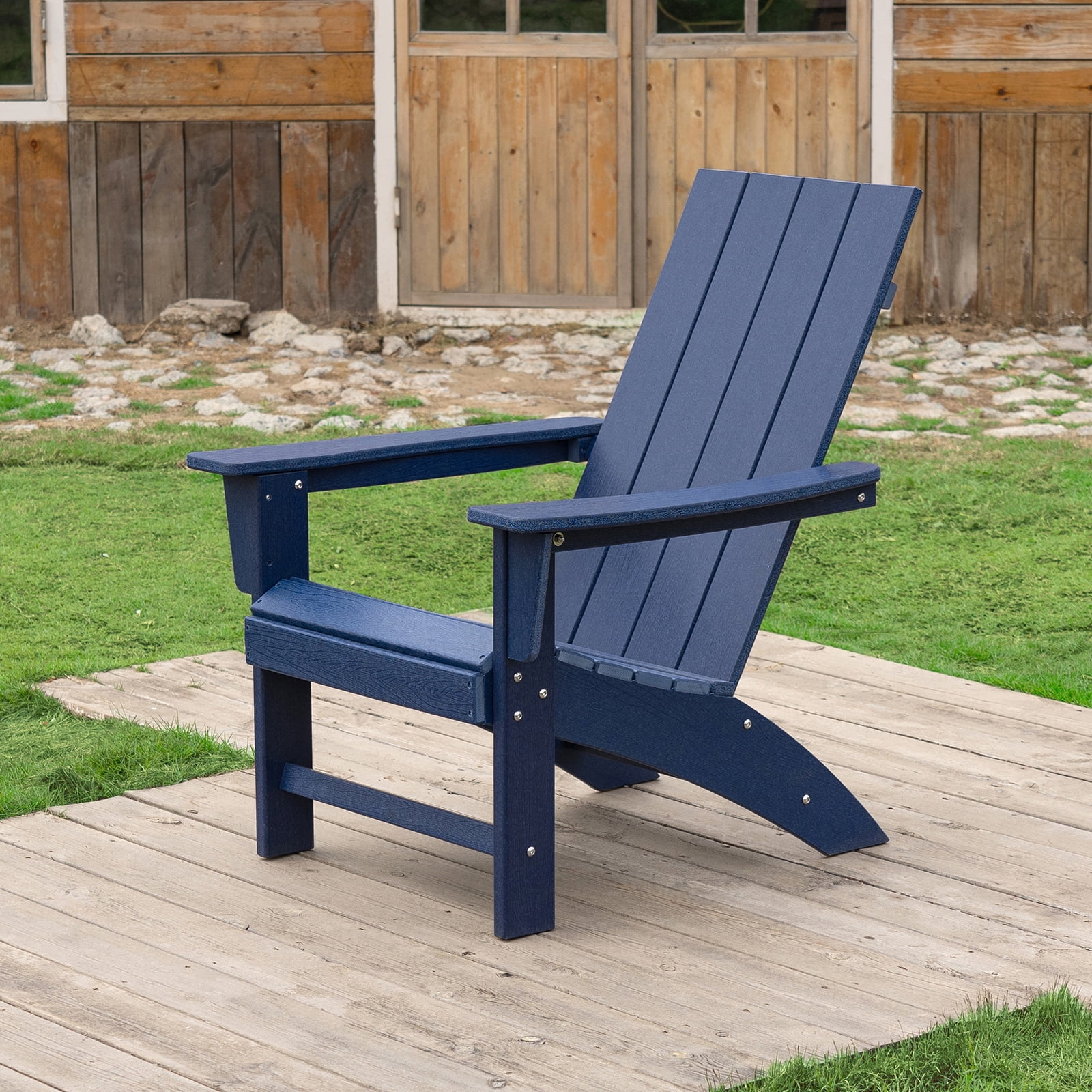 Garpans Adirondack Chair All Weather Outdoor Adirondack Chair HDPE Outdoor Chair for Patio Front Porch Pool Garden Deck Fire Pit Outside, Navy Blue