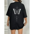 thumbnail image 3 of Butterfly Print Drop Shoulder Tee Graphic Tees Women Tops, 3 of 7