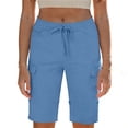 thumbnail image 2 of LEKWK Cargo Shorts for Women with Pockets Drawstring Elastic Waist Mid Rise Bermuda Shorts Lightweight Cargo Pockets Casual Summer Bottoms Outdoor Travel Wear Blue S, 2 of 6