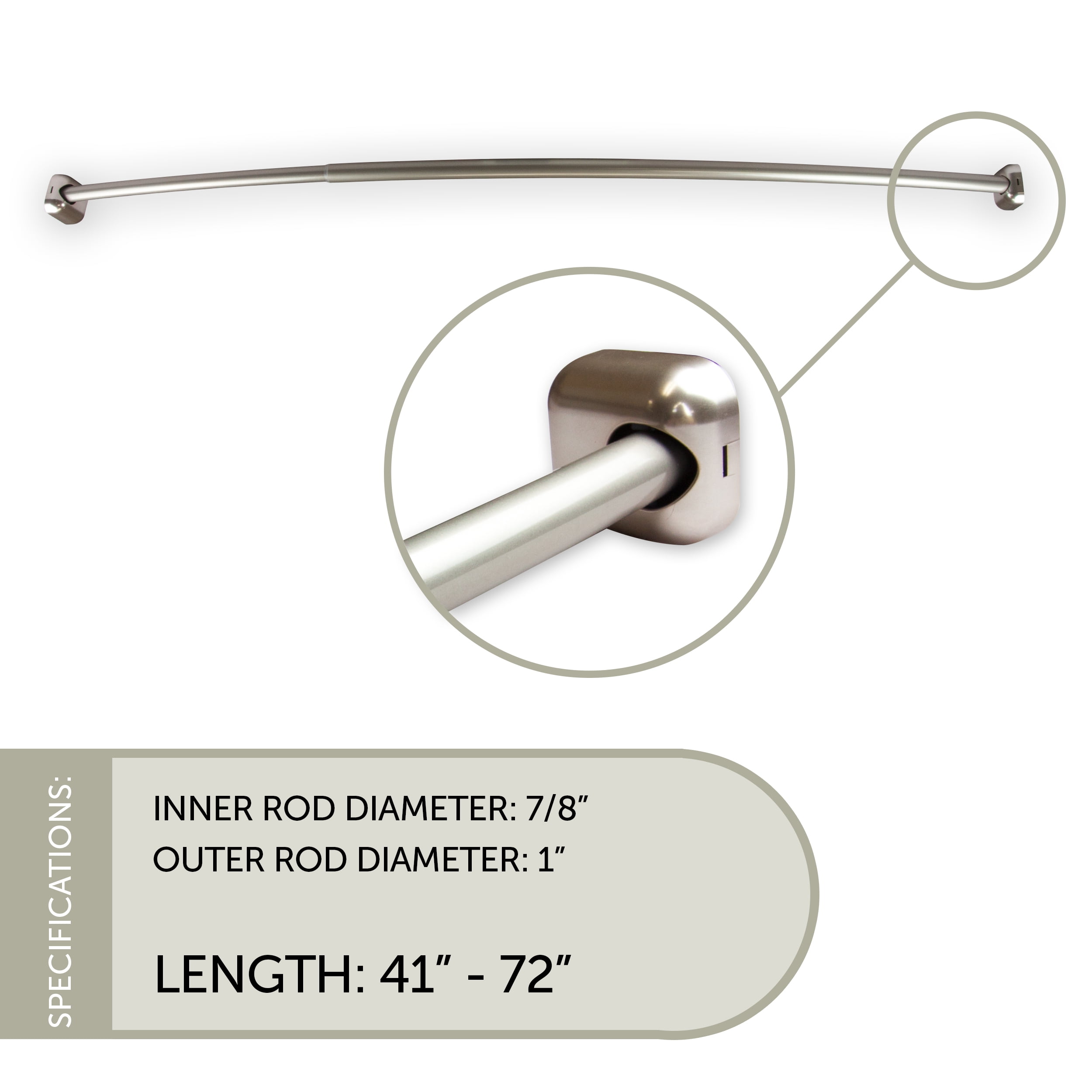 1" Shower Curtain Rod 41"-72"- Satin Nickel