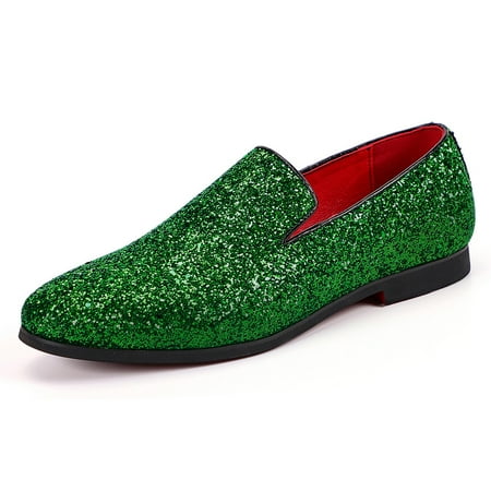 Santimon Men Dress Shoes Glitter Loafers Slip On Casual Wedding Party Formal Shoes Green 7 US