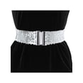 thumbnail image 4 of Cinturones anchos elásticos para mujeres INSPIRE CHIC con hebillas entrelazadas y decoración de lentejuelas brillantes para vestidos en plata, 4 of 6