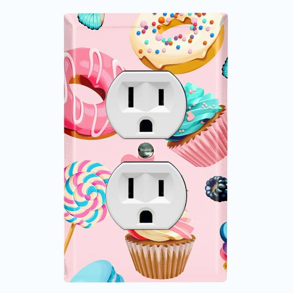 Metal Light Switch Plate Cover Doughnut Cupcake Candy Sweets Butterfly Pink CAK041