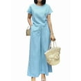thumbnail image 3 of Women'S 2 Piece Set - Boat Neck Half Sleeve Top & Wide Leg Pants with Pockets, Casual for Work, Travel Sky Blue S, 3 of 6