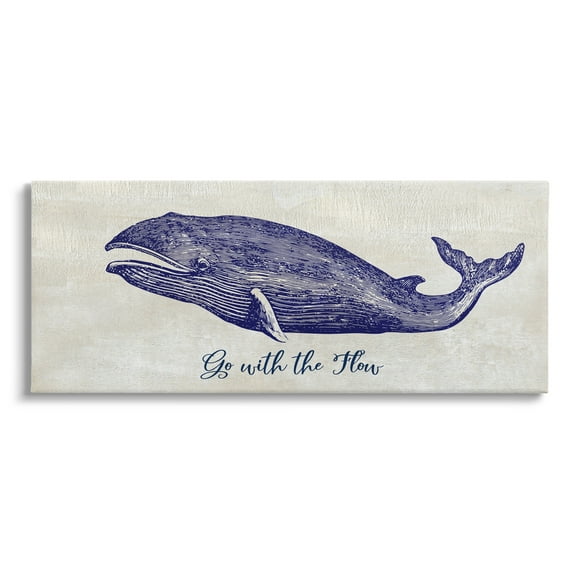 Stupell Industries Go With The Flow Aquatic Whale Ocean Phrase Graphic Art Gallery Wrapped Canvas Print Wall Art, Design by Susan Jill