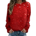 thumbnail image 3 of Womens Casual Heart Graphics Shirt Long Sleeve Pullover Loose Crewneck Cute Love Printed Sweatshirt Tops Red M, 3 of 6