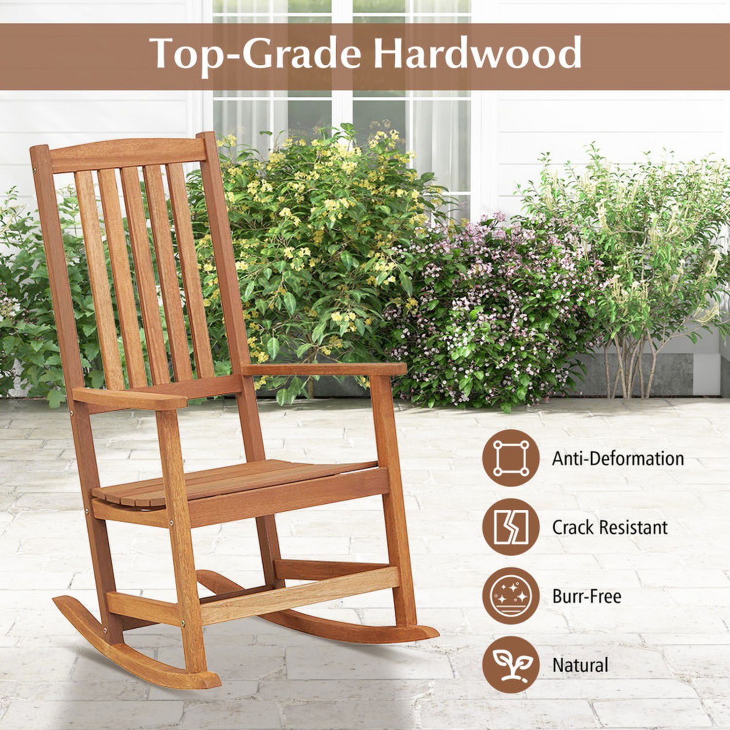 Aimee Lii Outdoor Wooden Single Lounge Rocker, Rocking Lounge Chair Outdoor, Sturdy, Movable, Natural